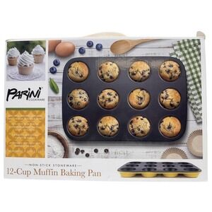 Parini 12-Cup Muffin Baking Pan Non-Stick Stoneware Oven Safe 450°F NEW